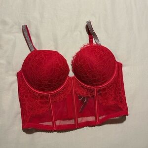 Red Lace Longline Bustier Bra